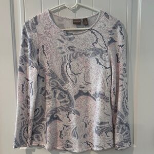 Chico's Long Sleeve Paisley Top - Pink and Gray